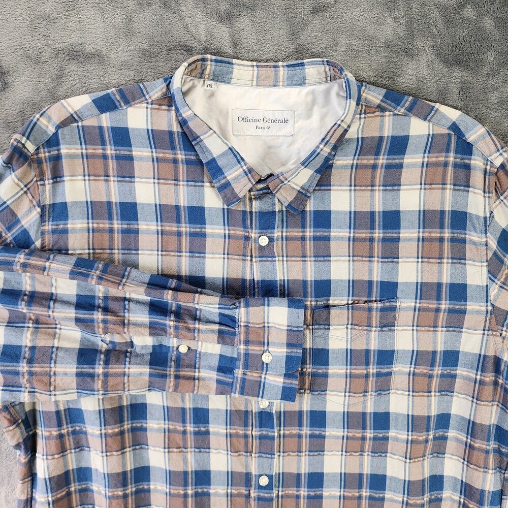 Officine Generale Paris 6e Shirt Long Sleeve Mens XXL Blue Check Lightweight